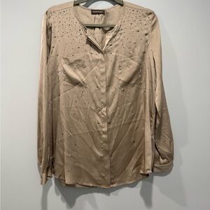 Repeat beige silk Embellished Blouse